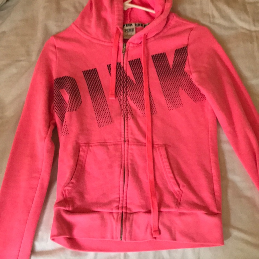 Pink Victoria’s Secret hoodie.
